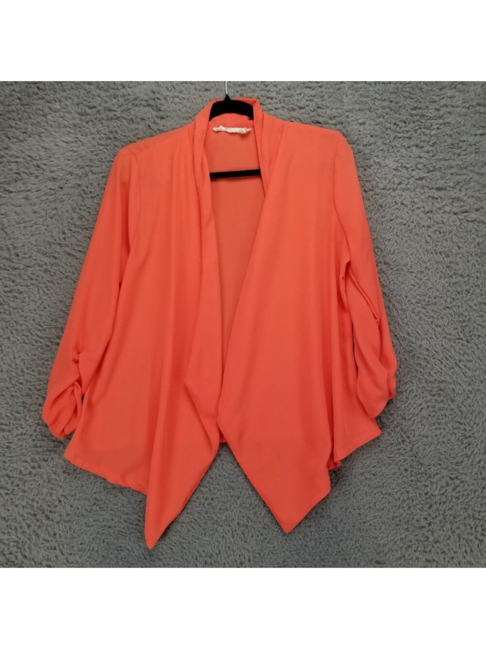 Perch Top Womens 1XL Orange Long Sleeve Sheer 3/4 Sleeve Open Front Overshirt